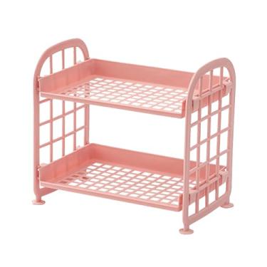 Imagem de Rack de armazenamento para desktop 2 prateleira de organizador de níveis para jóias de cosméticos pequenos acessórios de banheiro quarto plástico resistente 21.5x14x20.5cm