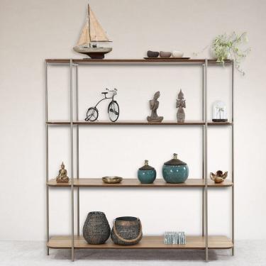 Imagem de Estante Estilo Industrial Metal Madeira Onix Amêndoa/Champagne