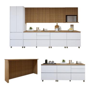Imagem de Cozinha Completa Modulada 10 Peças 14 Portas 11 Gavetas Norten Branco/Marrom