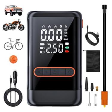 Imagem de Compressor de ar portátil com bomba de ar portátil sem fio com medidor de pressão digital 150PSI 3X Inflação rápida e função de desligamento automático, bomba de pneu automotiva, bola de bicicleta