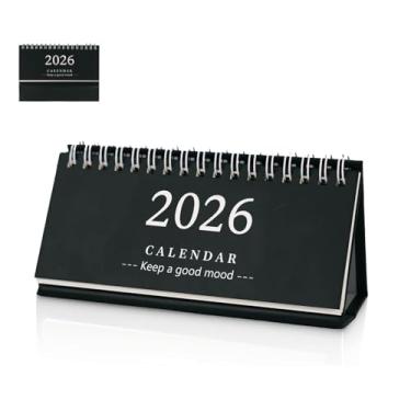 Imagem de Multibey Calendário de mesa pequeno 2025-5016 – 15 x 7,6 cm mini calendário de mesa com notas de lembrete, agenda de 18 meses (julho de 2025 a dezembro de 2026), papel grosso e design de bobina dupla
