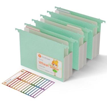 Imagem de Pastas de arquivo suspensas de capacidade extra, pasta suspensa expansível de palha de trigo reforçada de 8 cm, resistente para arquivos, organizador de arquivos para escritório e casa - verde menta