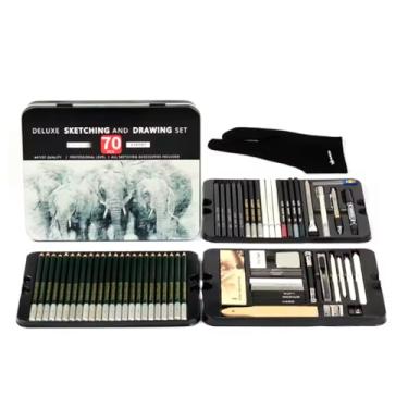 Imagem de Kit de Desenho Completo 70 Peças – Estojo Profissional com Lápis de Grafite e Carvão, Esfuminhos, Borrachas e Acessórios – Conjunto de Arte para Iniciantes e Artistas Premium