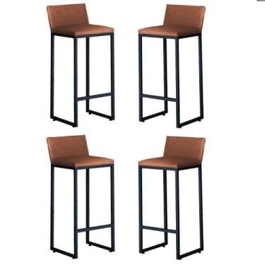 Imagem de Kit 4 Banquetas Altas Luxo Dani com Encosto Base Preta - JOTABE, marro