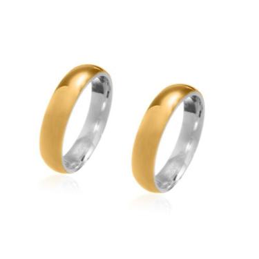 Imagem de Par de Alianças Reno encapadas em Ouro 18k com 5mm de largura - JoiaUn