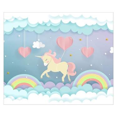 Imagem de Papel de Parede Adesivo Infantil Arco-íris Unicórnio Bebe Quarto Menin