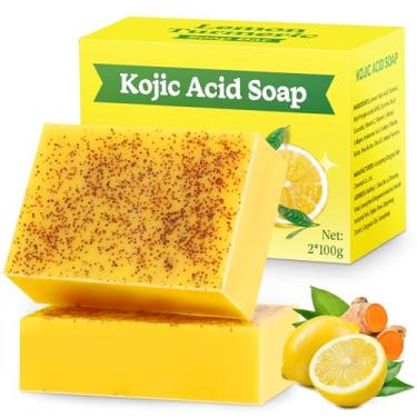 Imagem de Krynet Sabonete de ácido kójico, barra de sabão de açafrão de limão com vitamina C para pele seca e sensível, barra de açafrão para rosto, mãos corporais, 2 barras