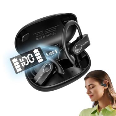 Imagem de H'MASTON Fone de Ouvido Bluetooth Fone Sem Fio Esportivo com Microfone para iPhone Samsung Android Tela de LED RS-51 (Preto)