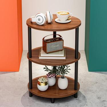 Imagem de Mesa lateral RISWER pequena redonda de 3 camadas de madeira e metal rú