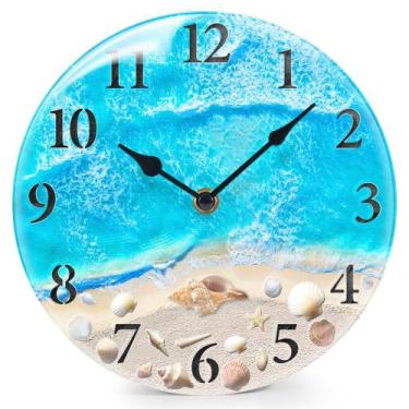 Imagem de Relógio de parede WISKALON Coastal Nautical Glass 20cm azul claro