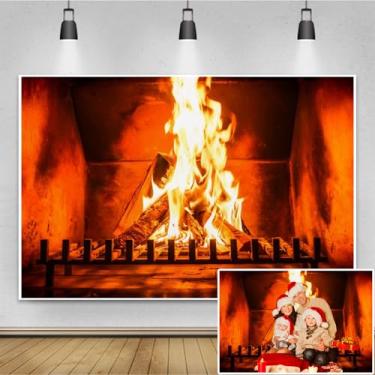 Imagem de Renaiss Pano de fundo para lareira de Natal de 1,5 x 0,9 m, lenha, férias de inverno, fotografia, fogo, inverno, decoração de festa de Natal, crianças, bebês, adultos, estúdio de fotos
