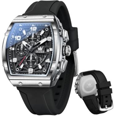 Imagem de OLEVS Relógios de pulso masculinos de couro marrom, dourado, analógico, quartzo, moderno, para negócios, data, luminoso, à prova d'água, casual, masculino, Relógio preto prateado 76, relógio masculino