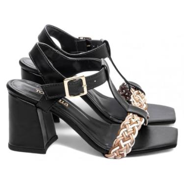 Imagem de Sandália Feminina Salto Médio Grosso Preto e Trança Torricella AVS 45097A (Preto, BR, Adulto, Numérico, 39)