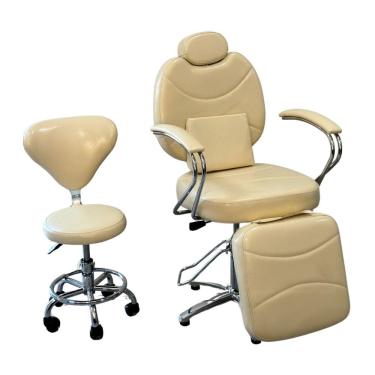 Imagem de Cadeira Cabeleireiro Descanso Perna + Mocho Salão Maquiagem Base Estrela Bege Importway Iwcbdm01bg