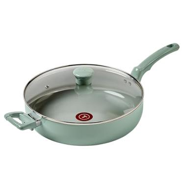 Imagem de T-fal Frigideira antiaderente de cerâmica Refresh com tampa, 5 litros, segura para forno a panelas de 176 °C, frigideiras e frigideiras, verde menta