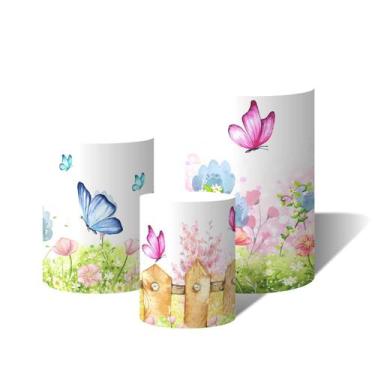 Imagem de Trio Capas Para Cilindro Versátil Jardim Aquarela Gaiolas e Borboletas