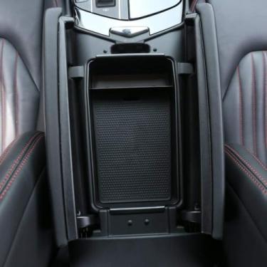 Imagem de Compatível com Maserati Ghibli Levante Quattroporte 2013-2017 console central de plástico caixa de armazenamento de apoio de braço com tapete preto