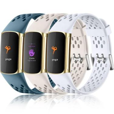 Imagem de Pulseira esportiva Maledan compatível com Fitbit Charge 6/5 azul/branc