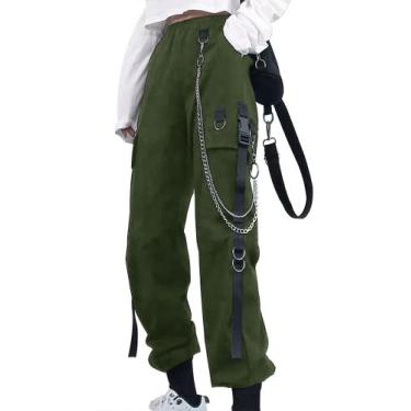 Imagem de Calças cargo Kisswow, cintura alta, folgada, punk, streetwear feminina