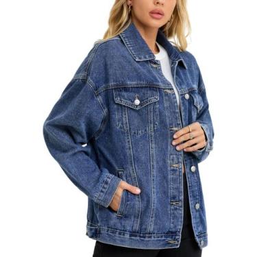 Imagem de Jaqueta jeans azul muundim para mulheres, folgada, grande
