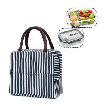 Imagem de Lancheira térmica BN Design listrada para escola e trabalho - Lightbek