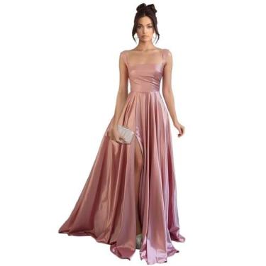 Imagem de Vestido de baile Stylefun 2025 Dusty Rose Satin A Line com fenda