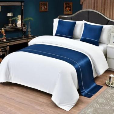 Imagem de Corredor de cama caminho de cama moderno simples cama final toalha macia cama lã proteção casa de hóspedes cover decoração para Twin Queen King Size-Dark Blue, apenas 1 Pillowcase 50 x 50 cm