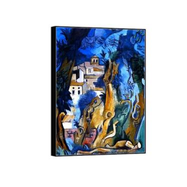 Imagem de BMZFYBS Impressão em tela pintura famosa imagem de parede - árvore em fundo - pôster moldura preta para sala de estar banheiro decoração de casa 50 x 70 cm 20 x 27 pol