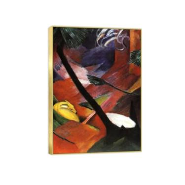 Imagem de BMZFYBS Impressão em tela pintura famosa imagem de parede - veado na floresta II - pôster moldura dourada para sala de estar banheiro decoração de casa 50 x 70 cm 20 x 27 pol