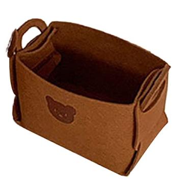 Imagem de Acouto Cesta de Armazenamento de Feltro Com Alças Duplas, Lixeira Dobrável e de Alta Capacidade para Lavanderia, Brinquedos e Roupas, Padrão de Urso Fofo (Vermelho acastanhado)
