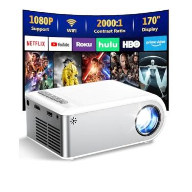 Imagem de DZA Mini projetor com WiFi, projetor portátil para ambientes externos, suporta 1080p com tela sincronizada de smartphone para iPhone, projetor de filmes para home theater, compatível com iOS/Android