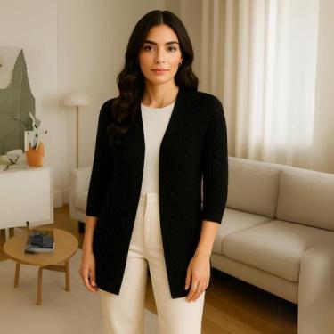 Imagem de Cardigan Leve Feminino Vazado Tricot com Manga Casual de Meia Estação 
