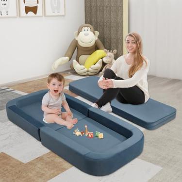 Imagem de Yoonnie room Cama de viagem infantil, sofá-cama conversível 3 em 1 para crianças, cama de viagem para crianças, espuma de alta densidade e capa lavável, berço infantil confortável para meninos e