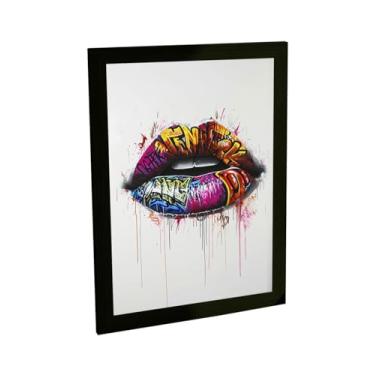 Imagem de Quadro Decorativo Grafite Lábios Arte De Rua Banksy Decoração Poster Quarto Sala