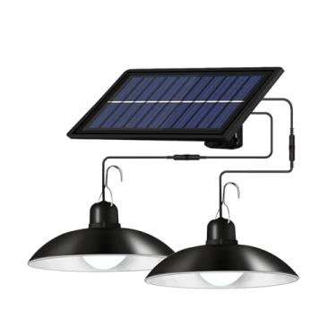 Imagem de ＡＷＨＡＯ Luminária pendente solar, lâmpada solar dupla para galpão, estufa, celeiro, galinheiro, área externa, loja, interior, Branco Quente