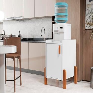 Imagem de Balcão Aparador para Bebedouro, 1 Porta, Pés em Madeira, Branco e Natural (Branco)