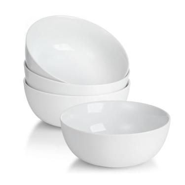 Imagem de Miicol Tigela de porcelana de 590 ml para cereais, sopa, macarrão, arroz, macarrão, máquina de lavar louça e micro-ondas, conjunto de 4 tigelas, branco