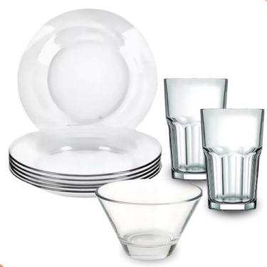 Imagem de Jogo De Pratos Fundos C/13 Peças Aparelho De Jantar Em Vidro - Suas co