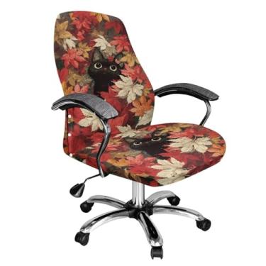 Imagem de Xoenoiee Capa para cadeira de escritório com estampa de folha de bordo de gato preto, extensível, removível, capa traseira para cadeira de computador, costas altas, antipoeira para escritório, casa