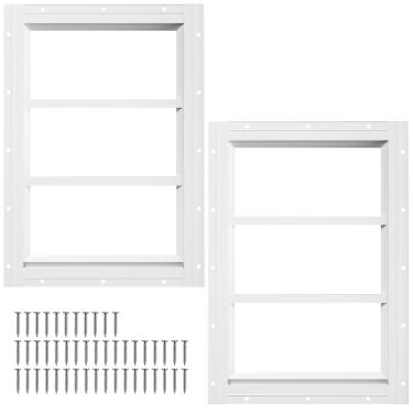 Imagem de NeatiEase Pacote com 2 janelas de galpão de 25,4 x 45,7 cm, design fixo de janela de popa com vidro temperado para casas de brinquedo, galpões, garagens e galinheiros (branco)