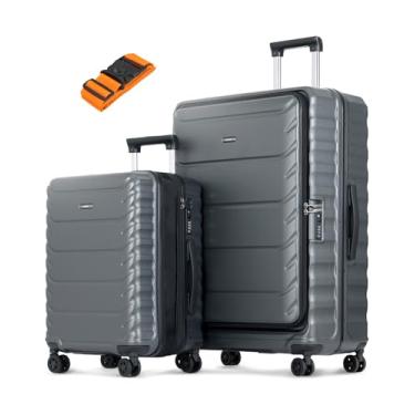 Imagem de CENSIEN Bagagem, bagagem de mão de 50 cm e bagagem despachada de 71 cm com rodas giratórias, malas pequenas e grandes leves de ABS + PC com moldura de alumínio, abertura superior, trava TSA, Cinza, 2