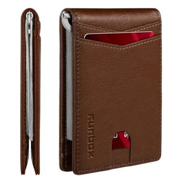 Imagem de Carteira masculina fina com clipe de dinheiro com bloqueio de RFID, 8 porta-cartões, minimalista, pequena, fina, de couro de carbono, dobrável e dobrável, caixa de presente, Texas Brown