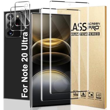 Imagem de [Pacote com 2 + 2] Protetor de tela e câmera Galaxy Note 20 Ultra, HD Clear 9H, vidro temperado resistente a arranhões, desbloqueio de impressões digitais, cobertura total, sem bolhas para fácil