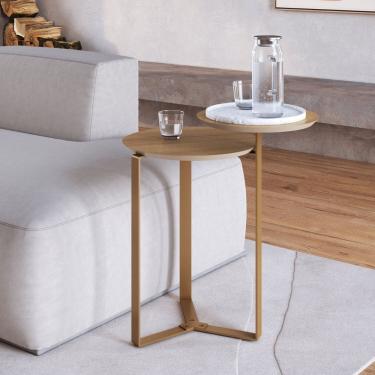 Imagem de Mesa de Centro Dois Tampos Chanfrado Orgânica Pé Metal Complementos Hanover/Dourado