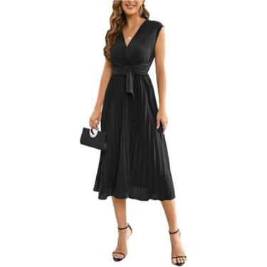 Imagem de Vestido de noite com decote em V A-Line Flare plissado para convidados