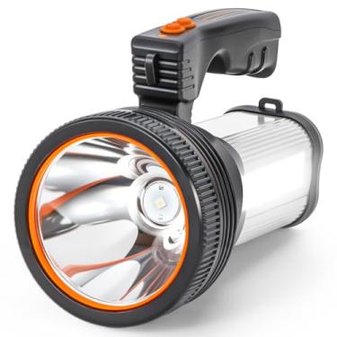 Imagem de Lanterna tática de LED portátil recarregável com luz lateral, 5 modos de iluminação, lanterna holofote à prova d'água com alça, função de banco de energia, super brilhante para ambientes externos