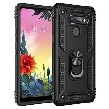 Imagem de SORAKA Capa para LG K50S com suporte de anel, capa para LG K50S, capa traseira de policarbonato rígido com placa de metal para suporte magnético de telefone e carro, preta