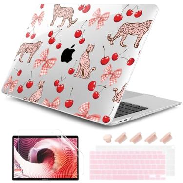 Imagem de DONGKE Capa para MacBook Air de 13 polegadas 2021-2018, compatível com A2337 M1 A2179 A1932 Suporte Retina Display e Touch ID, capa de plástico rígido com película de teclado - Cheetah Cherry