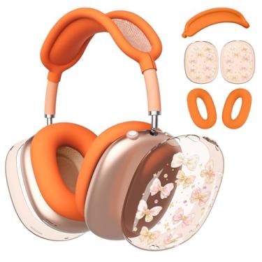 Imagem de BlHMCASE Capa de fone de ouvido para AirPods Max, lindo laço de fita kawaii, capa de silicone laranja para fones de ouvido para Apple AirPods Max