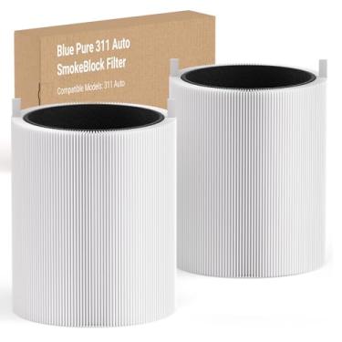 Imagem de Leemone Filtro 311 Auto SmokeBlock compatível com purificador de ar automático Blueair Blue Pure 311, substituição de filtro automático Blue Pure 311, filtro de carvão ativado, pacote com 2